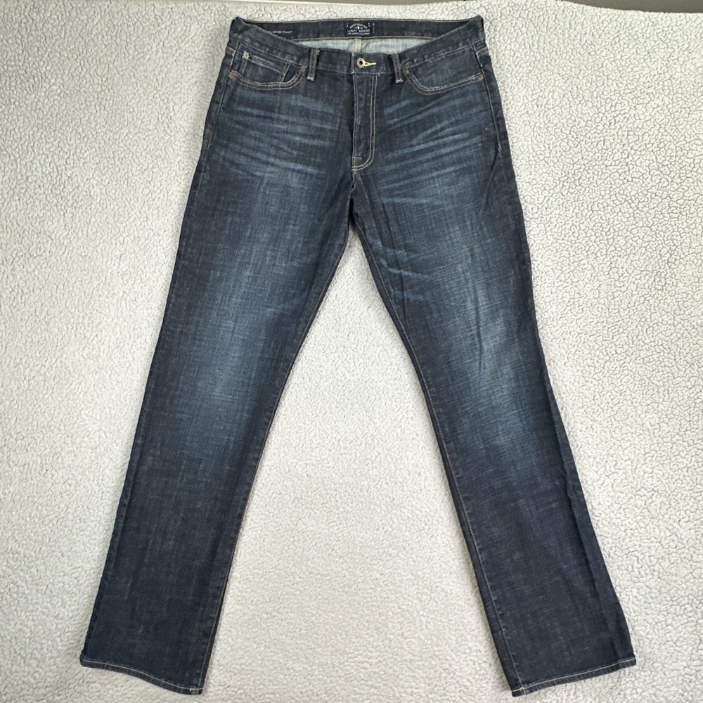 Lucky Brand 361 Vintage Straight Jeans Men 36x36 Blue Dark Wash Whiskered Preppy